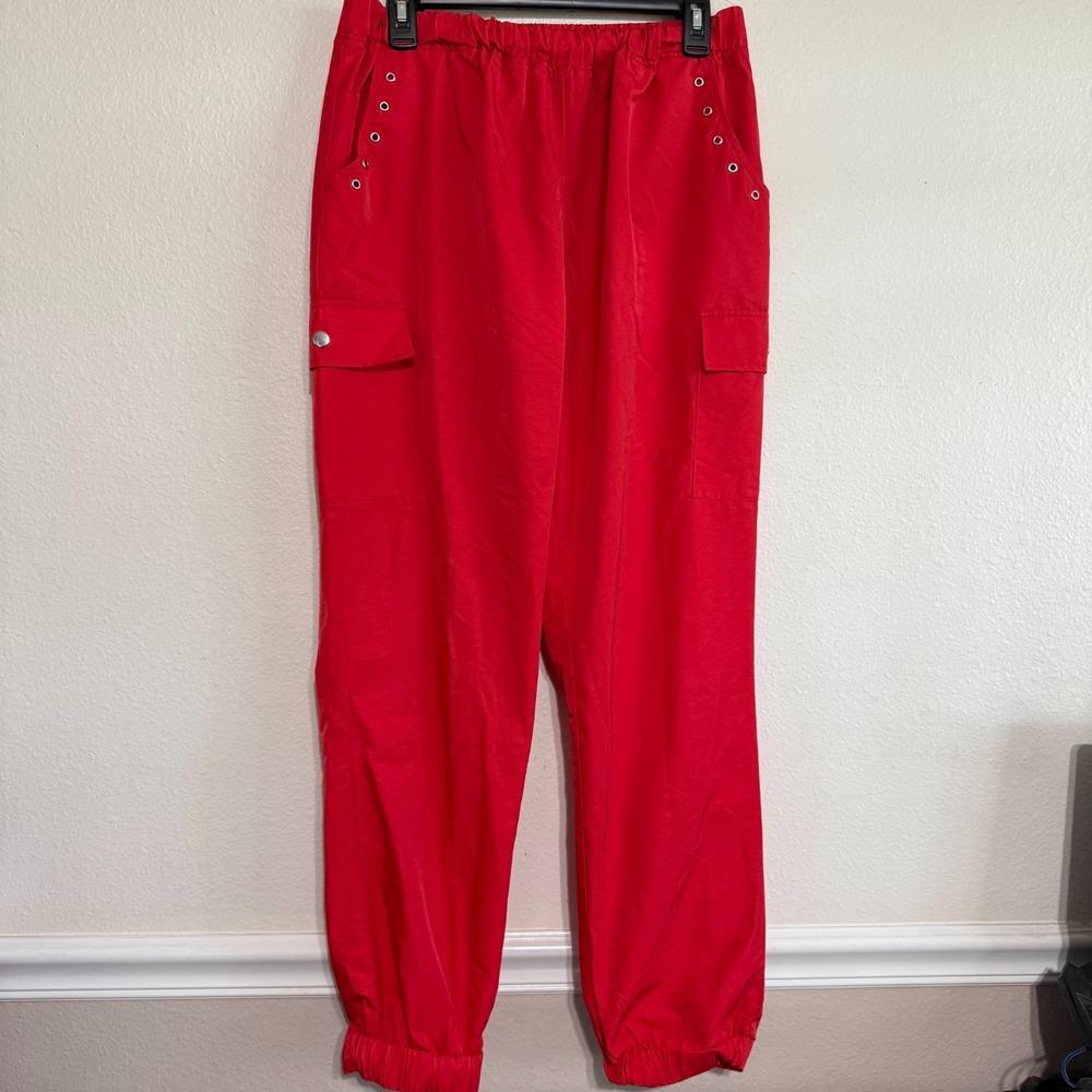 Superdown‎ Jogger Pants Women's Large Red Elastic Waist Straight Leg Classic